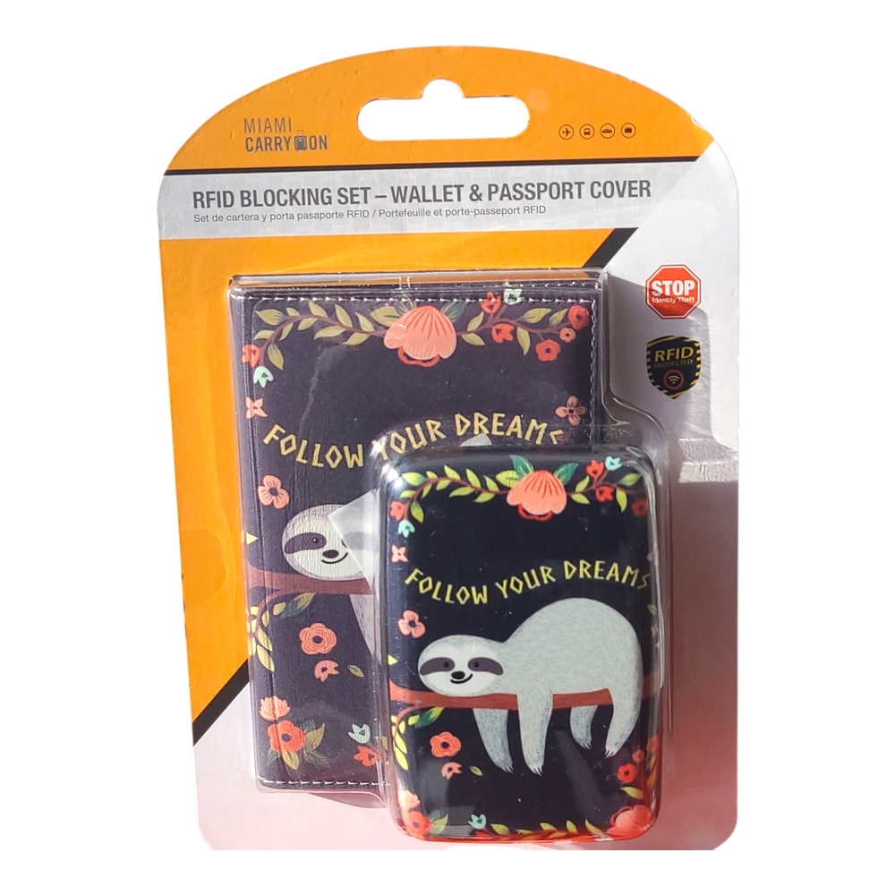 Passport Cover Sloth RFID Aluminum Wallet Case Floral Whimsical Pattern Identity